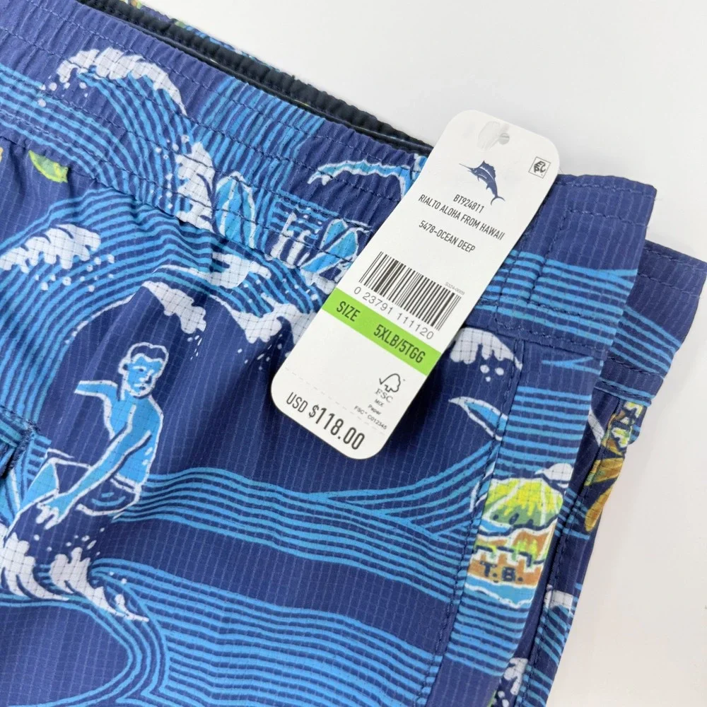 Tommy Bahama Rialto Aloha From Hawaii Mens 5XLB Swim Trunks Ocean BT924811 NEW